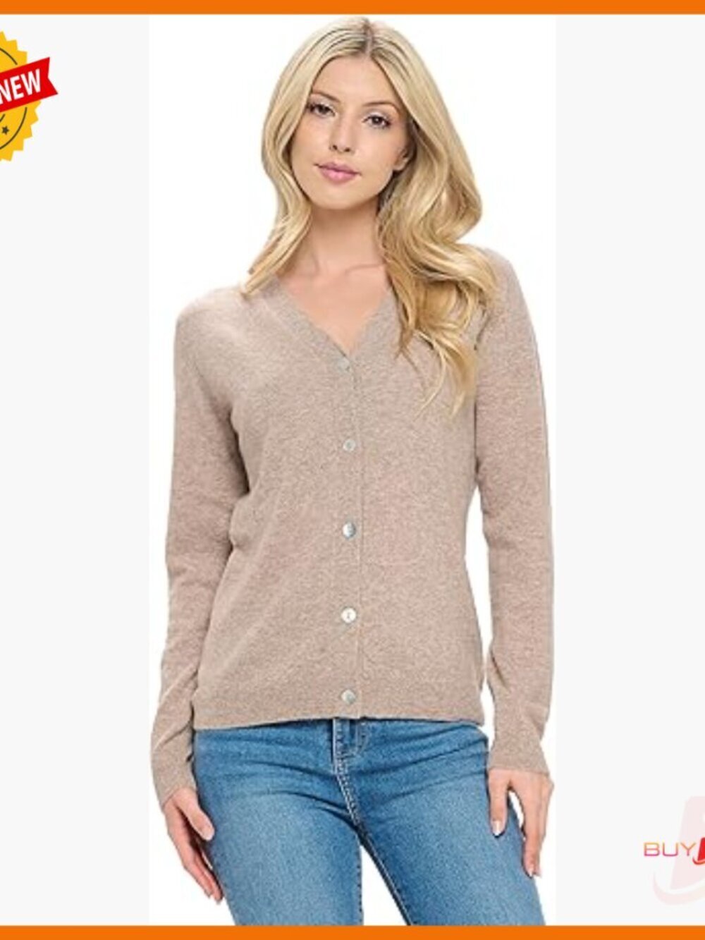100% Cashmere Long Sleeve V-Neck Button Cardigan Size S